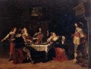 Christoph jacobsz.van der Lamen Cavaliers and courtesans in an interior oil painting